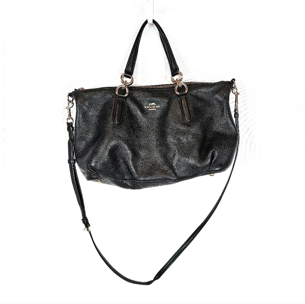 Coach Black Pebbled Leather Crossbody Tote with Gold Hardware - Picture 2 of 10
